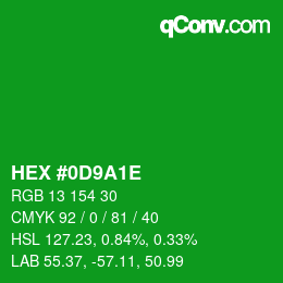 Color code: HEX #0D9A1E | qconv.com