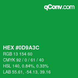 Color code: HEX #0D9A3C | qconv.com