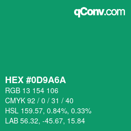 Color code: HEX #0D9A6A | qconv.com
