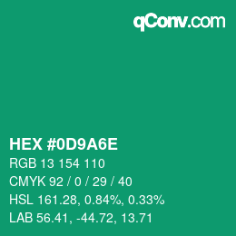 Color code: HEX #0D9A6E | qconv.com