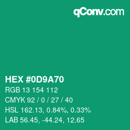 Color code: HEX #0D9A70 | qconv.com