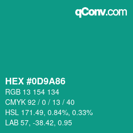 Color code: HEX #0D9A86 | qconv.com