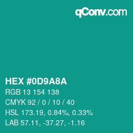 カラーコード: HEX #0D9A8A | qconv.com