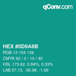 Color code: HEX #0D9A8B | qconv.com