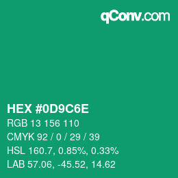 Color code: HEX #0D9C6E | qconv.com
