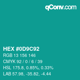 颜色代码: HEX #0D9C92 | qconv.com
