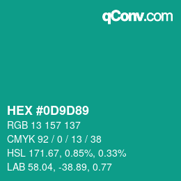 カラーコード: HEX #0D9D89 | qconv.com