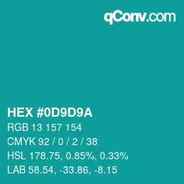 Color code: HEX #0D9D9A | qconv.com