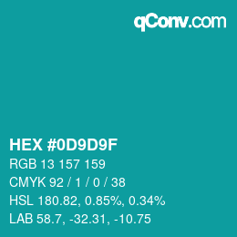 Farbcode: HEX #0D9D9F | qconv.com