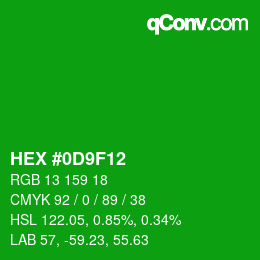 Color code: HEX #0D9F12 | qconv.com
