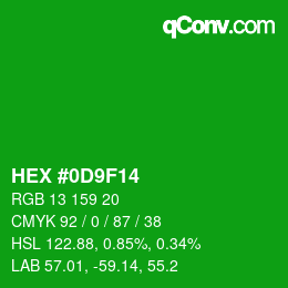 Color code: HEX #0D9F14 | qconv.com