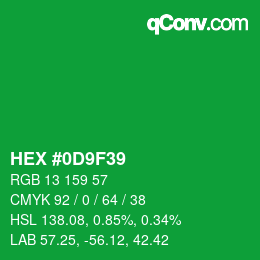 カラーコード: HEX #0D9F39 | qconv.com