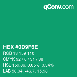 Color code: HEX #0D9F6E | qconv.com