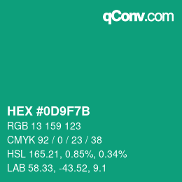 Farbcode: HEX #0D9F7B | qconv.com