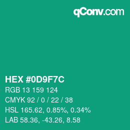 Color code: HEX #0D9F7C | qconv.com