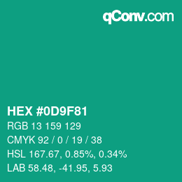 カラーコード: HEX #0D9F81 | qconv.com