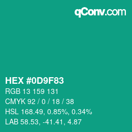 カラーコード: HEX #0D9F83 | qconv.com