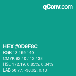 カラーコード: HEX #0D9F8C | qconv.com