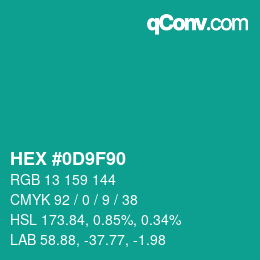 カラーコード: HEX #0D9F90 | qconv.com