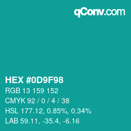 Color code: HEX #0D9F98 | qconv.com