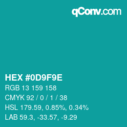 Color code: HEX #0D9F9E | qconv.com