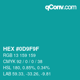 カラーコード: HEX #0D9F9F | qconv.com