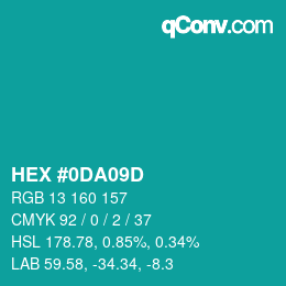 Color code: HEX #0DA09D | qconv.com