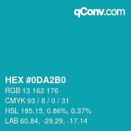 颜色代码: HEX #0DA2B0 | qconv.com