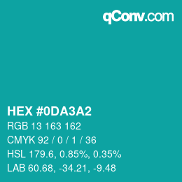 カラーコード: HEX #0DA3A2 | qconv.com