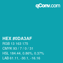 Color code: HEX #0DA3AF | qconv.com