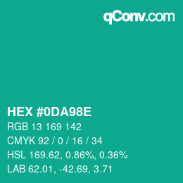 Color code: HEX #0DA98E | qconv.com