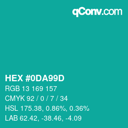 カラーコード: HEX #0DA99D | qconv.com