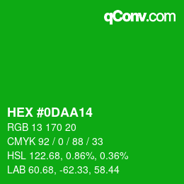 颜色代码: HEX #0DAA14 | qconv.com
