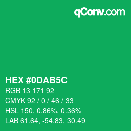 颜色代码: HEX #0DAB5C | qconv.com