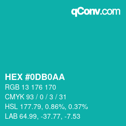 Farbcode: HEX #0DB0AA | qconv.com