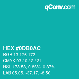 Color code: HEX #0DB0AC | qconv.com
