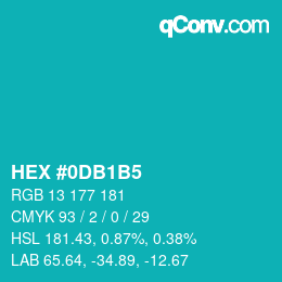 颜色代码: HEX #0DB1B5 | qconv.com