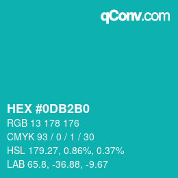 カラーコード: HEX #0DB2B0 | qconv.com