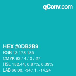カラーコード: HEX #0DB2B9 | qconv.com