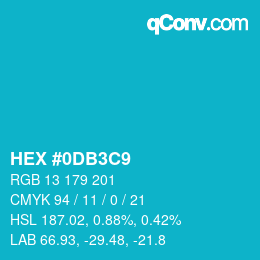 カラーコード: HEX #0DB3C9 | qconv.com