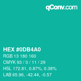 カラーコード: HEX #0DB4A0 | qconv.com