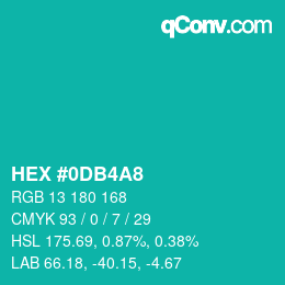 カラーコード: HEX #0DB4A8 | qconv.com