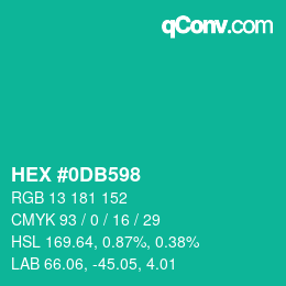 カラーコード: HEX #0DB598 | qconv.com