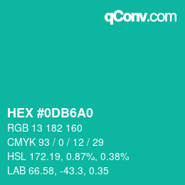 颜色代码: HEX #0DB6A0 | qconv.com