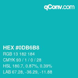 カラーコード: HEX #0DB6B8 | qconv.com