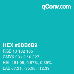 カラーコード: HEX #0DB6B9 | qconv.com