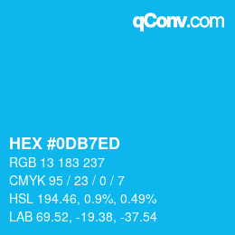 颜色代码: HEX #0DB7ED | qconv.com