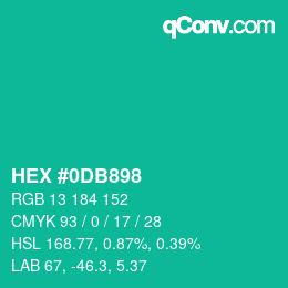 カラーコード: HEX #0DB898 | qconv.com