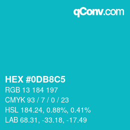 颜色代码: HEX #0DB8C5 | qconv.com