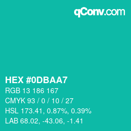 Farbcode: HEX #0DBAA7 | qconv.com